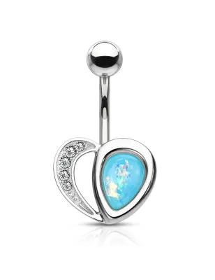 Piercing nombril coeur argenté opaline turquoise