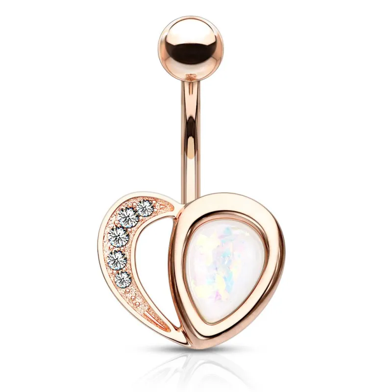 Piercing nombril coeur rosé opaline blanche