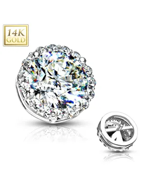 Piercing microdermal Or blanc 14 Carats large pierre zirconium