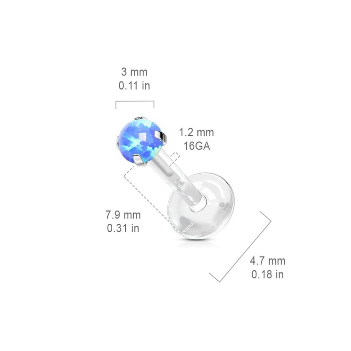 Piercing labret Bioflex Téflon opale de synthèse bleue