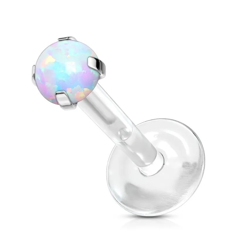 Piercing oreille labret Bioflex Téflon opale de synthèse blanche