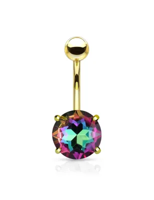 Piercing nombril doré cristal aurore boréale multicolore