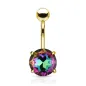 Piercing nombril doré cristal aurore boréale multicolore