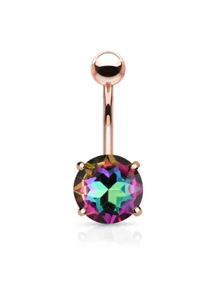 Piercing nombril rosé cristal aurore boréale multicolore