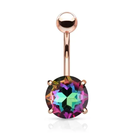 Piercing nombril rosé cristal aurore boréale multicolore