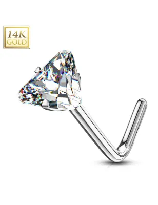 Piercing nez or blanc 14 carats zircon triangle