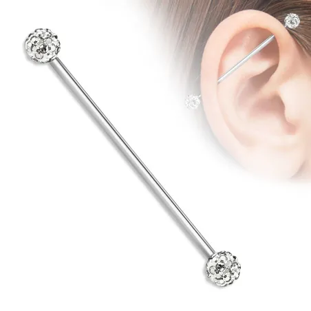Piercing industriel boules pavées cristaux blanc