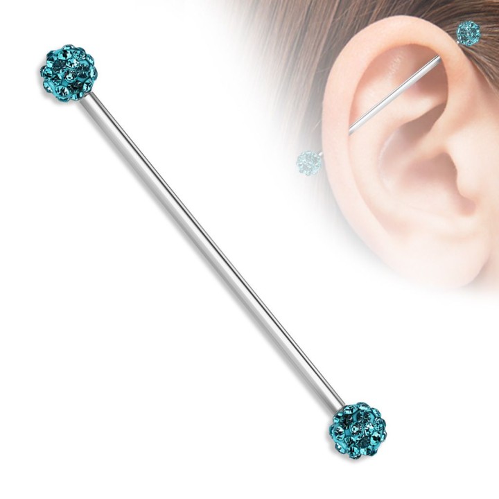 Piercing industriel boules pavées cristaux turquoise