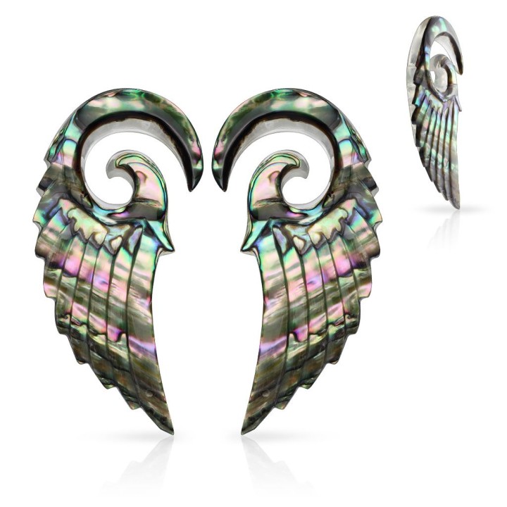 Paire de piercing écarteur spirale ailes d'ange nacre abalone