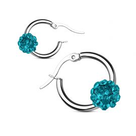 Paire boucles d'oreille anneaux boule cristal turquoise