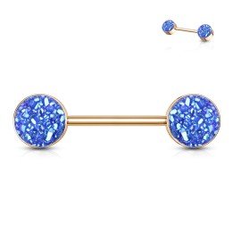 Piercing téton acier rosé druse bleu