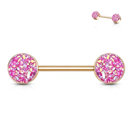 Piercing téton acier rosé druse rose