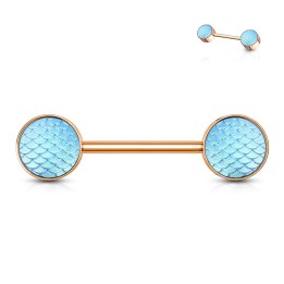 Piercing téton acier rosé écailles de dragon turquoise