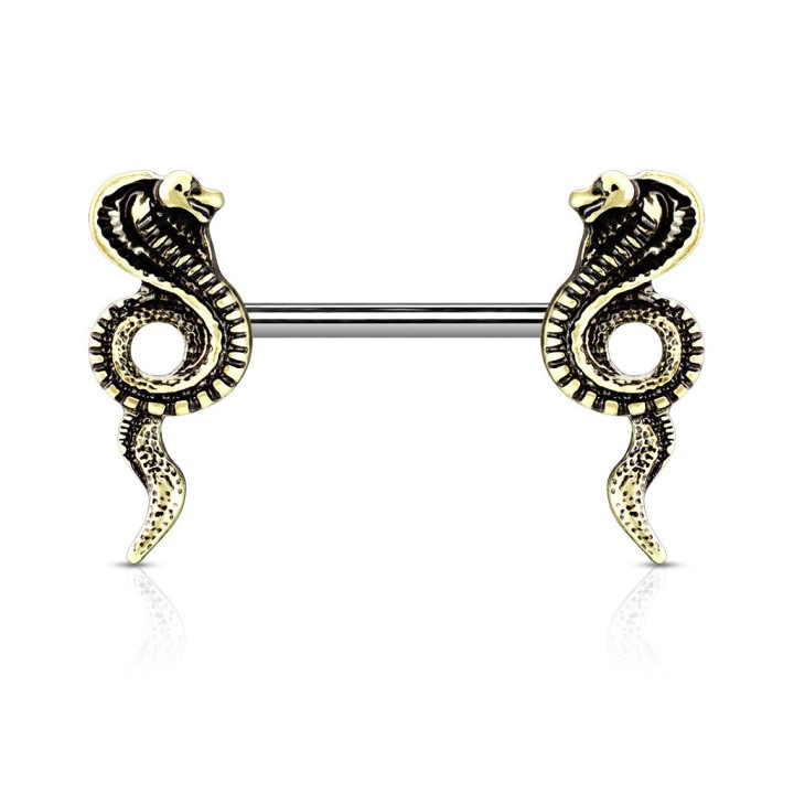 Piercing téton acier cobra antique doré