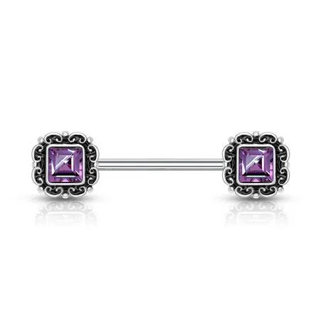Piercing téton filigrane pierre carrée violet