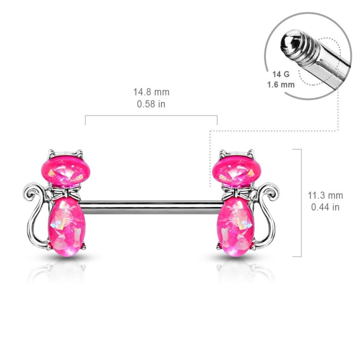 Piercing téton chats opaline rose