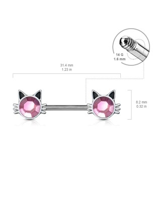Piercing téton chats cristal rose