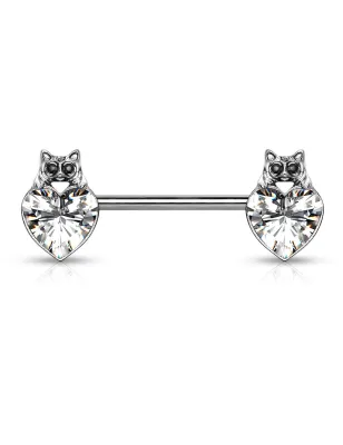 Piercing téton chats cristal coeur blanc