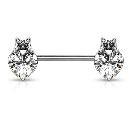 Piercing téton chats cristal coeur blanc