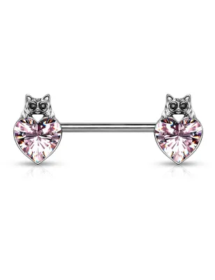 Piercing téton chats cristal coeur rose