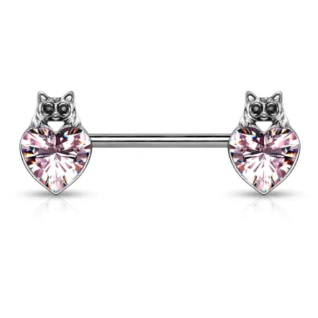 Piercing téton chats cristal coeur rose