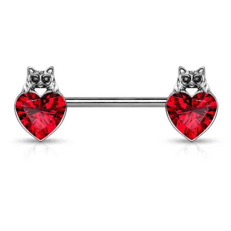 Piercing téton chats cristal coeur rouge