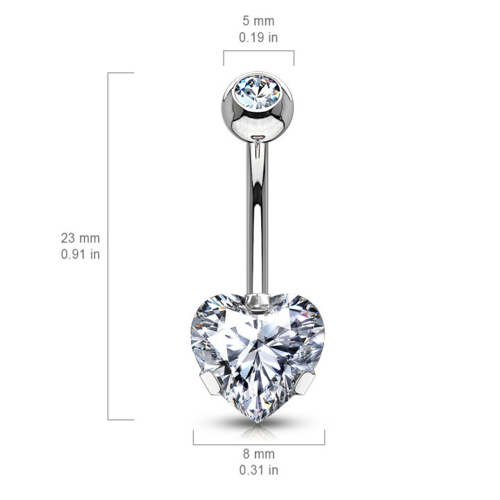 Piercing nombril pierre coeur 8 mm