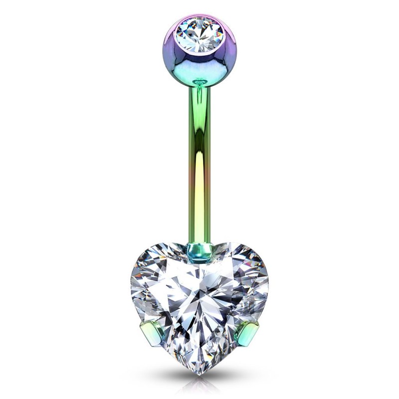 Piercing Nombril En Titane 14G 10mm - Anneau Cœur Avec Strass Bleu Rose Violet | Bijoux Pour Femmes Et Hommes