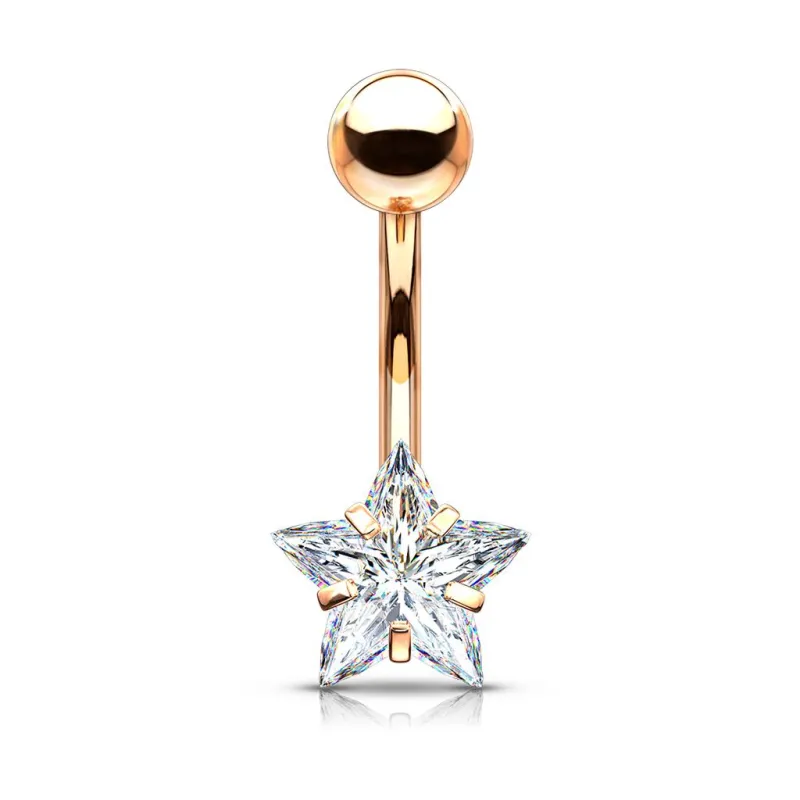Piercing nombril rosé pierre étoile