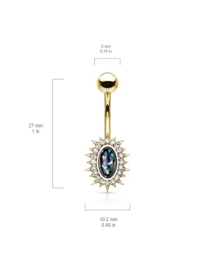 Piercing nombril doré soleil opaline verte