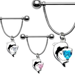 Piercing Téton Bouclier Pendentif Dauphin - Bijou Piercing Téton