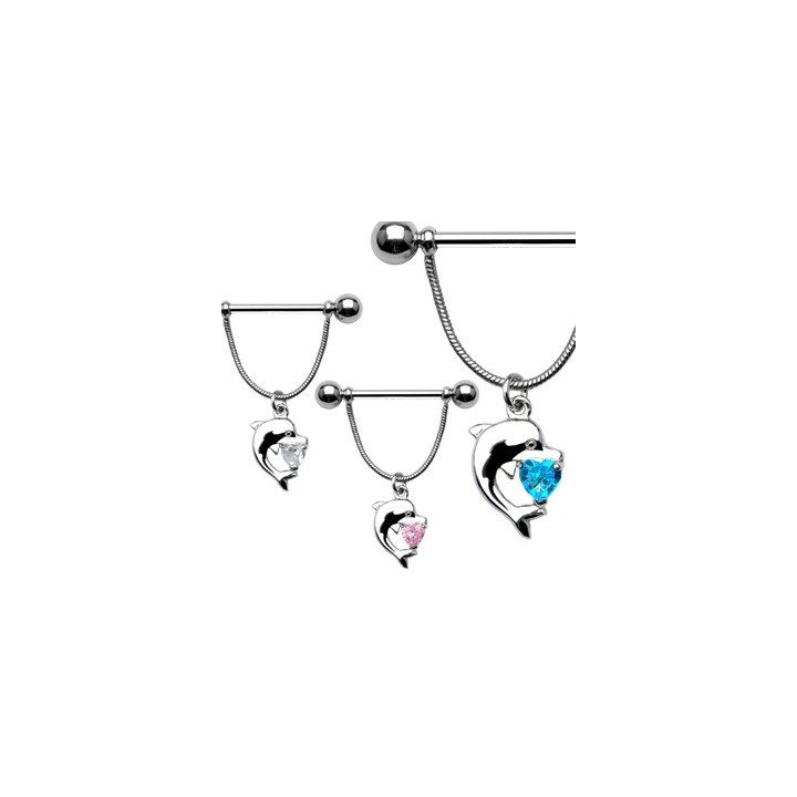 Piercing Téton Bouclier Pendentif Dauphin - Bijou Piercing Téton
