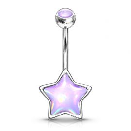 Piercing nombril étoile pierre lumineuse violet