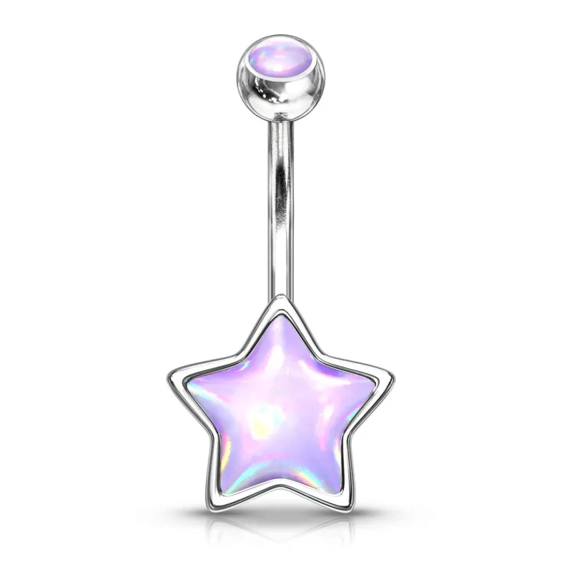 Piercing nombril étoile pierre lumineuse violet