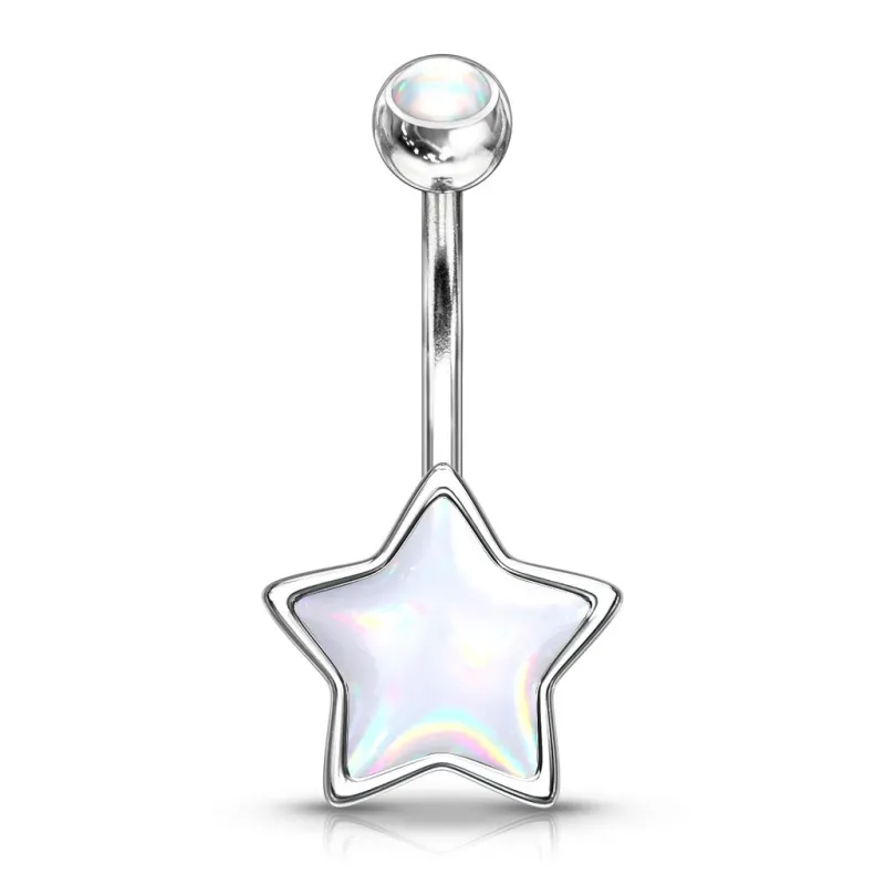 Piercing nombril étoile pierre lumineuse blanc