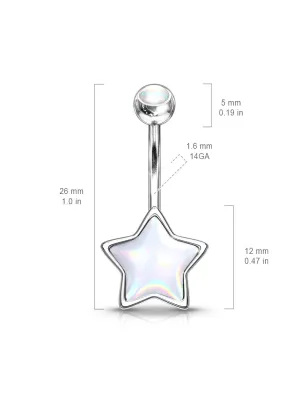 Piercing nombril étoile pierre lumineuse blanc