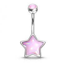 Piercing nombril étoile pierre lumineuse rose