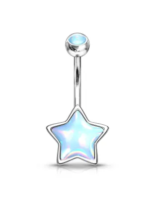 Piercing nombril étoile pierre lumineuse turquoise