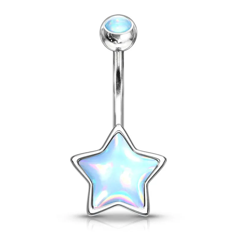 Piercing nombril étoile pierre lumineuse turquoise