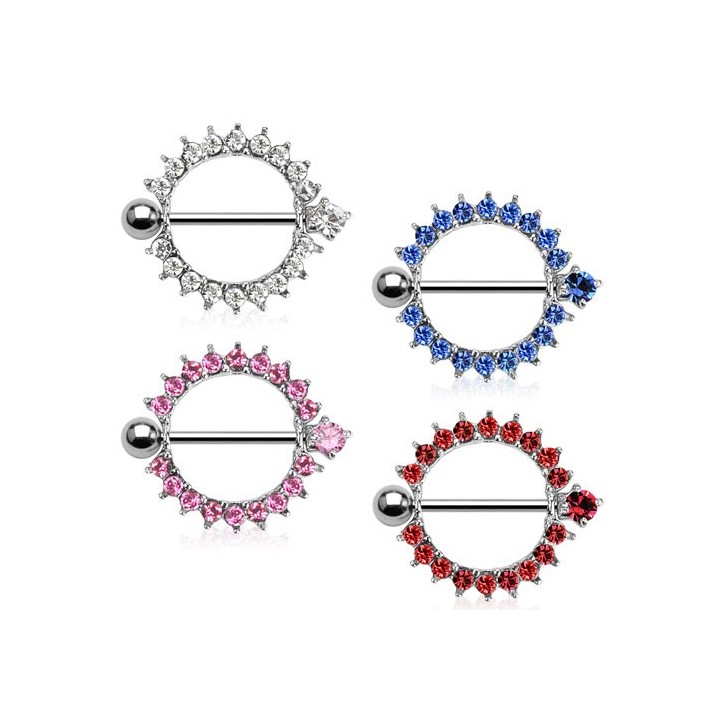 Piercing Téton Bouclier Rond Multiples Gemmes - Bijou Piercing Téton