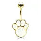 Piercing nombril doré patte de chiot opaline blanche