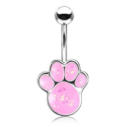 Piercing nombril patte de chiot opaline rose