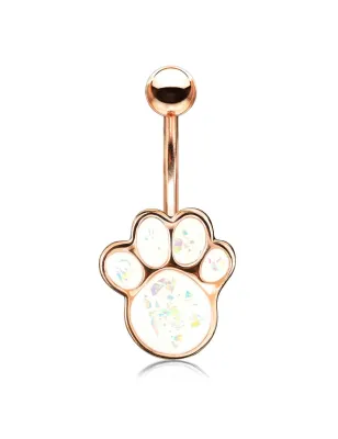 Piercing nombril rosé patte de chiot opaline blanche