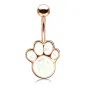 Piercing nombril rosé patte de chiot opaline blanche