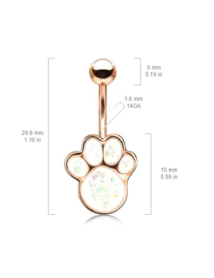 Piercing nombril rosé patte de chiot opaline blanche