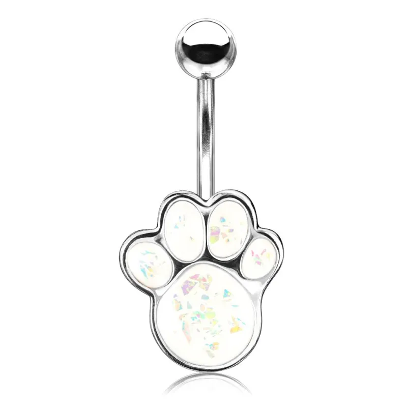 Piercing nombril patte de chiot opaline blanche