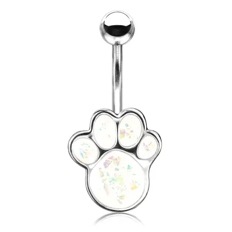 Piercing nombril patte de chiot opaline blanche