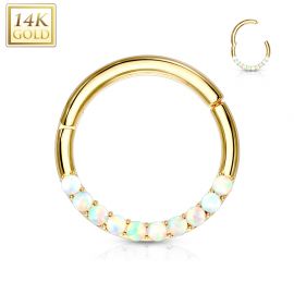 Piercing anneau or jaune 14 carats septum daith opaline