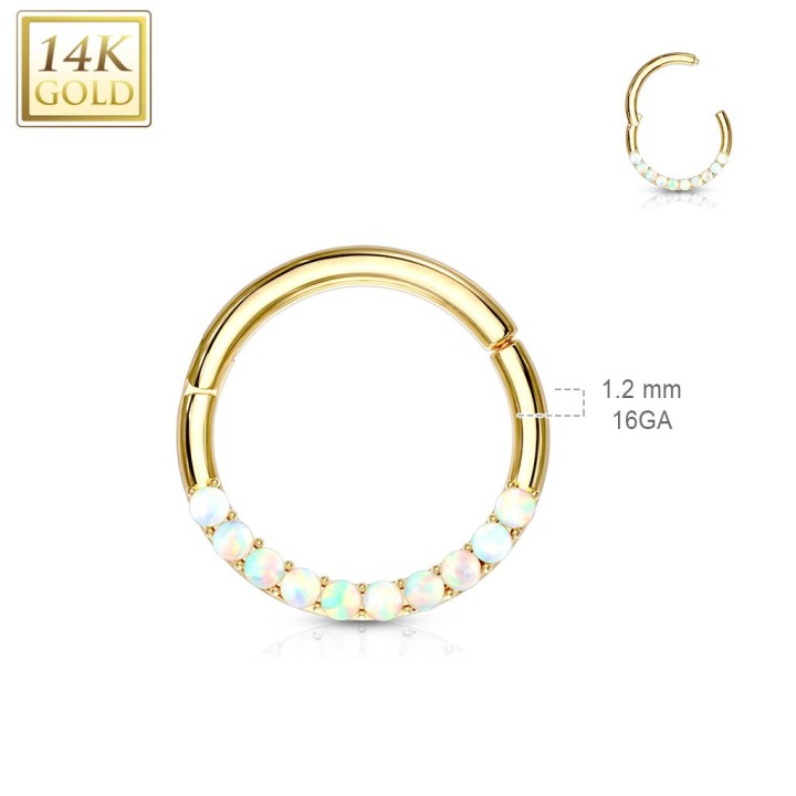 Piercing anneau or jaune 14 carats septum daith opaline