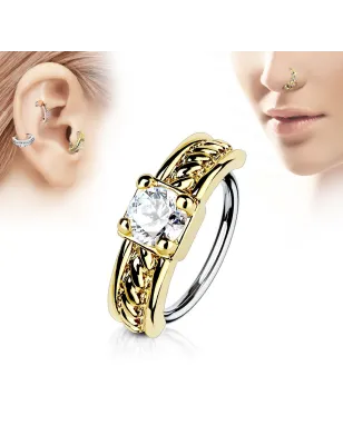 Piercing nez anneau doré gemme blanc